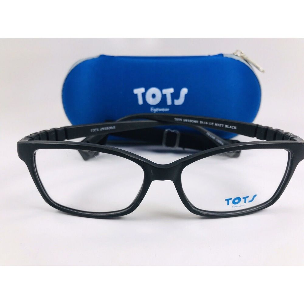 New TOTS Matte Black AWESOME Eyeglasses for KIDS 50mm with Case & Strap